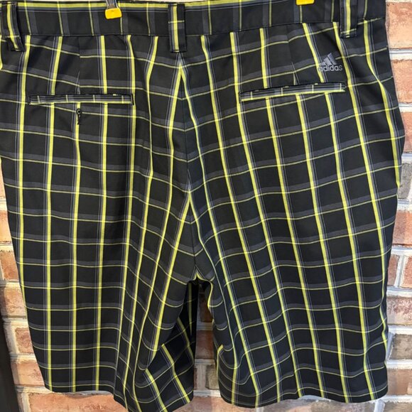 Adidas Mens Yellow & Black Plaid Golf Shorts Size 38 Polyester Blend - Picture 3 of 7